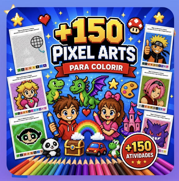 +150 Pixel Arts para colorir
