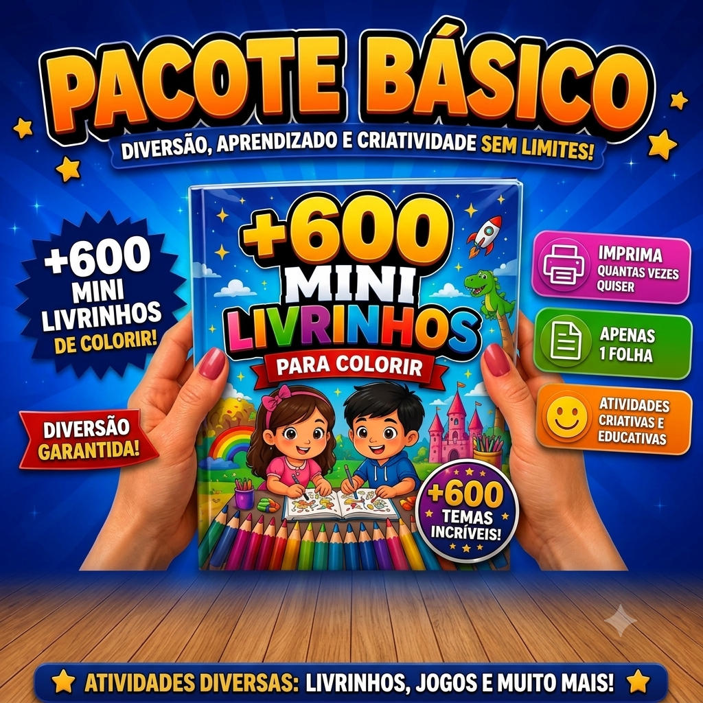 Pacote Básico: +600 Mini Livrinhos de Colorir